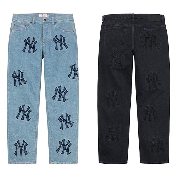 FW21 シュプリーム x ニューヨーク ヤンキース 偽物 デニム レギュラー ジーンズ ヤンキース デニム