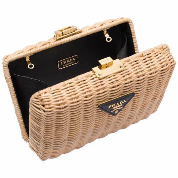 プラダ カゴバッグ コピー☆2021日本未発売新作 PRADA☆ウィッカー*クラッチ&ショルダーかごバッグ＊2色 1BF075_2BZV_F0I55