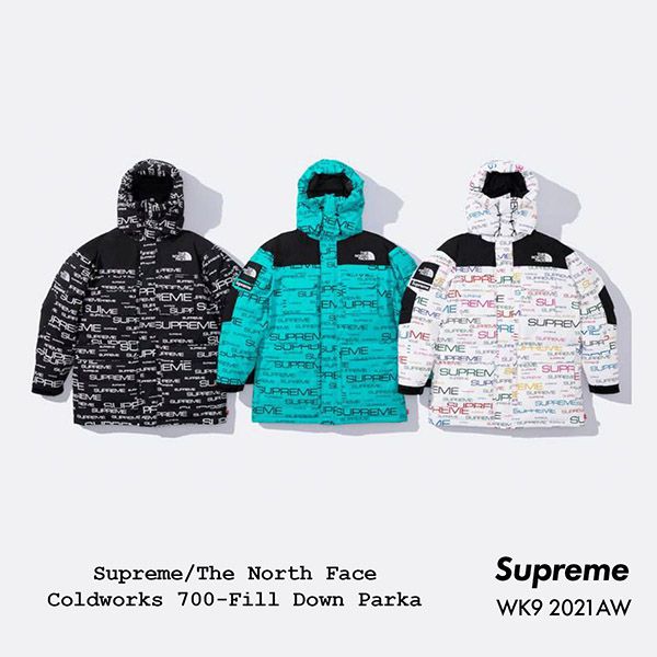 【21FW】シュプリーム x ノースフェイス 偽物  ダウン Coldworks Down Parka