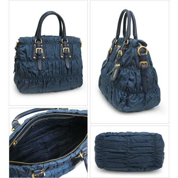 プラダ バッグ 偽物 ナイロン/カーフ ギャザーバッグ TESSUTO GAUFRE DENIM BN1336 QR1 F0E93