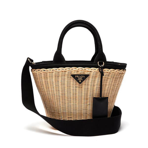 プラダ かごバッグ 偽物 2021春夏 早い者勝ち PRADA ウィッカーxキャンバス カゴバッグ 1BG172VOOY2E28 F0I55
