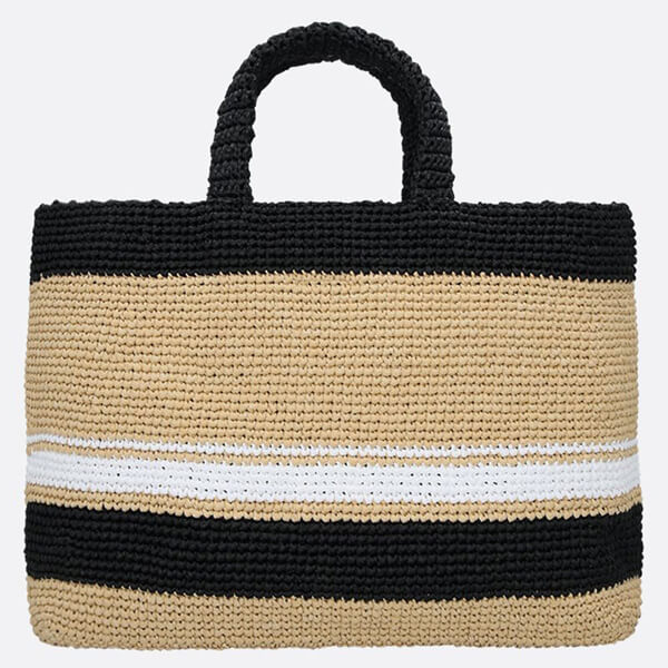 プラダ ストローバッグ 偽物 かごバッグ ラフィアトートバッグ プラダ 偽物 関税込!ロゴ入 Natural/Black