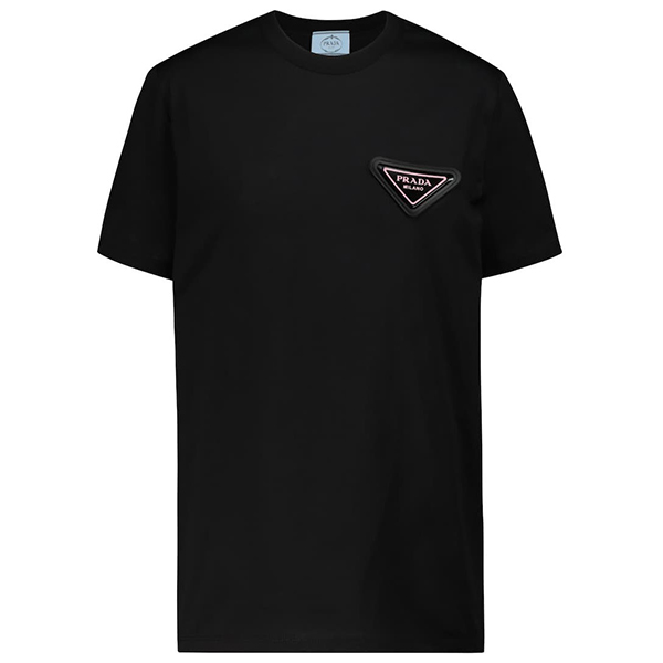 【プラダ Tシャツ 偽物】トライアングルロゴ コットン 半袖 Tシャツ ブラック