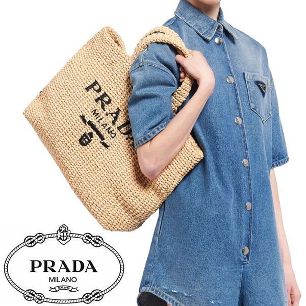 雑誌付録 プラダ ストローバッグ 偽物 プラダ かごバッグ 2023SS Raffiatotebag★ラフィアトートバッグ 1BG392_2A2T_F0018_V_OOL