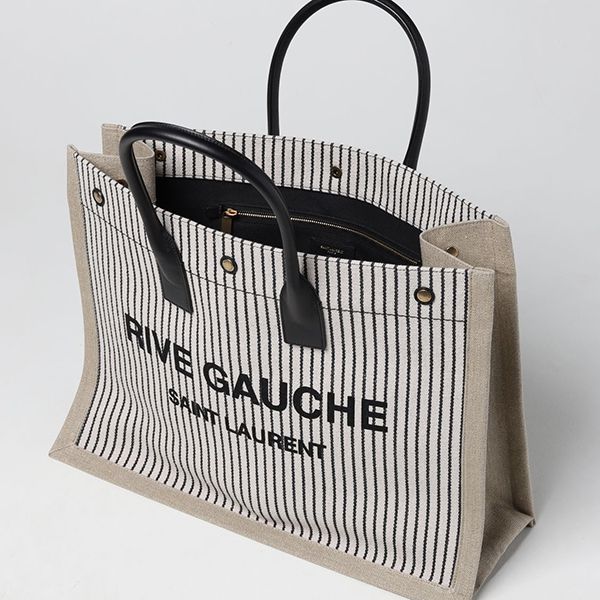 サンローラン Rive Gauche トートバッグ 偽物ストライプ キャンバス 499290FAADH