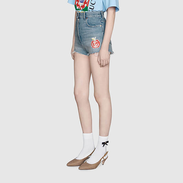 グッチ レポム 偽物 グッチ デニム コピー アップル＆ハートショートパンツ 502779 XDBP2 4452 2021-22 AW