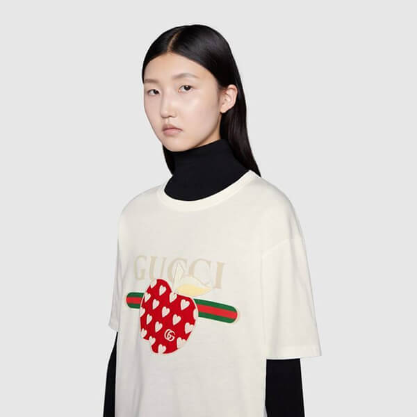 グッチ レポム Tシャツ コピー アップル＆ハート★アップルプリント レポム Tシャツ 615044XJDOI 9088 2021-22 AW