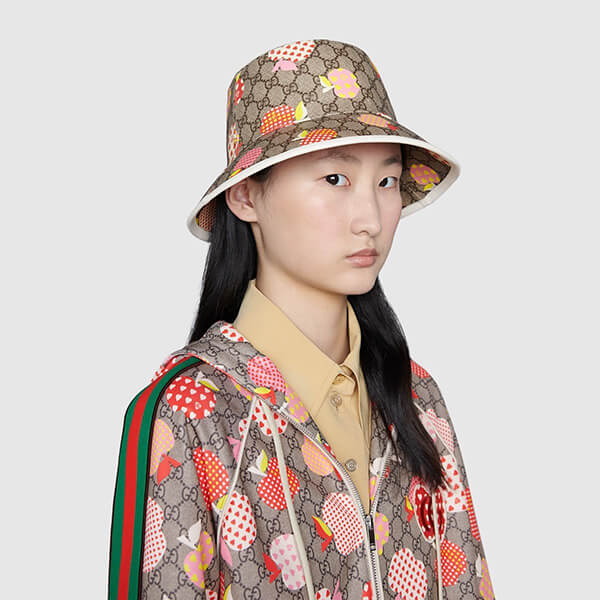 【2021-22AW】グッチ レポム バケットハット 偽物 帽子 アップル＆ハート レポム リンゴ 男女 663388 3HAED 8477