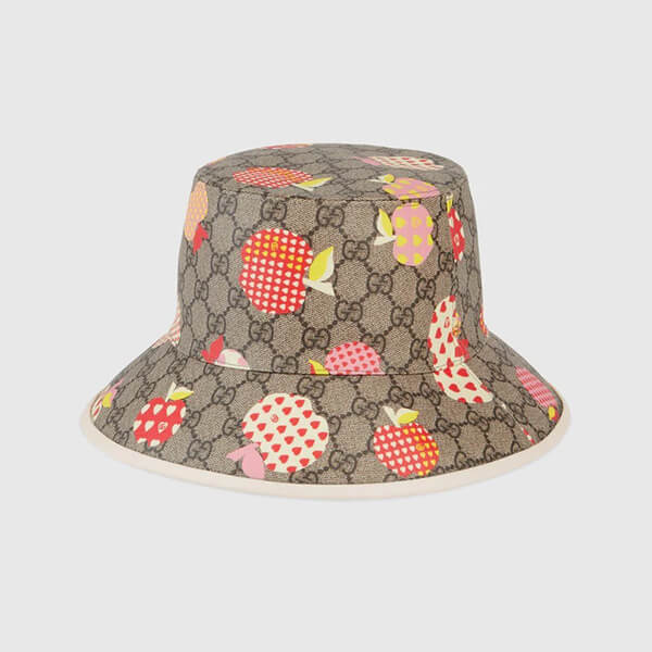 【2021-22AW】グッチ レポム バケットハット 偽物 帽子 アップル＆ハート レポム リンゴ 男女 663388 3HAED 8477