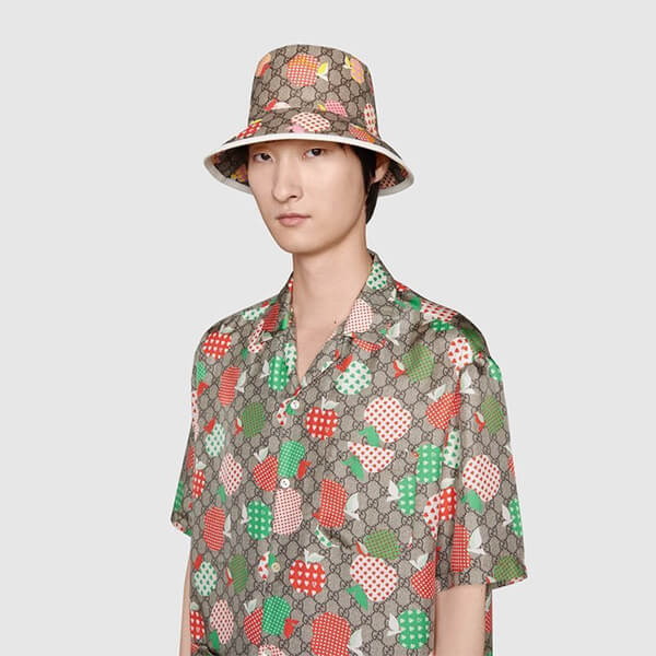 【2021-22AW】グッチ レポム バケットハット 偽物 帽子 アップル＆ハート レポム リンゴ 男女 663388 3HAED 8477