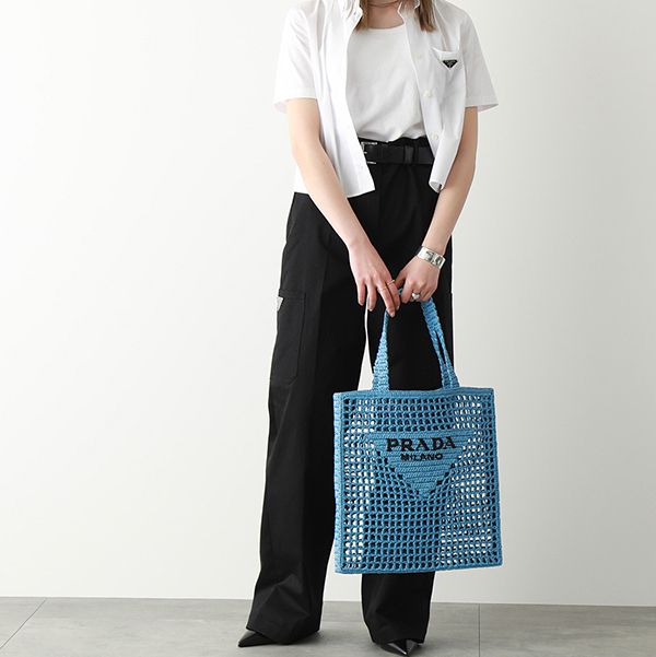 ラフィアトートバッグ プラダ 偽物 プラダ かごバッグ コピー■ストローバッグ Raffia tote bag メッシュ ロゴ 新作 1BG393_2A2T_F0009_V_OOO