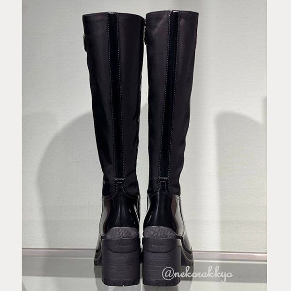 お早めに！プラダ Leather and nylon boots ロングブーツ 偽物 1W011N_3LFU