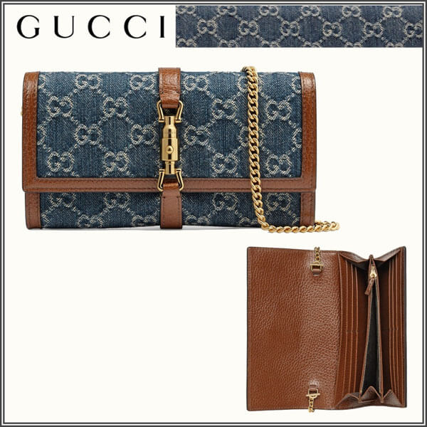 グッチ 長財布 偽物【グッチ】GG Denim 〔ジャッキー 1961〕チェーンウォレット 652681 2KQGG 8375