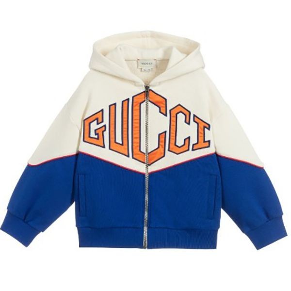 グッチ ポケットコットン コピーパーカー☆ ロゴ入り Ivory&Blue 