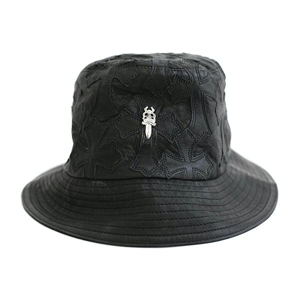 クロムハーツ キャップ 偽物 Cross Leather Patch Bucket Hat Black