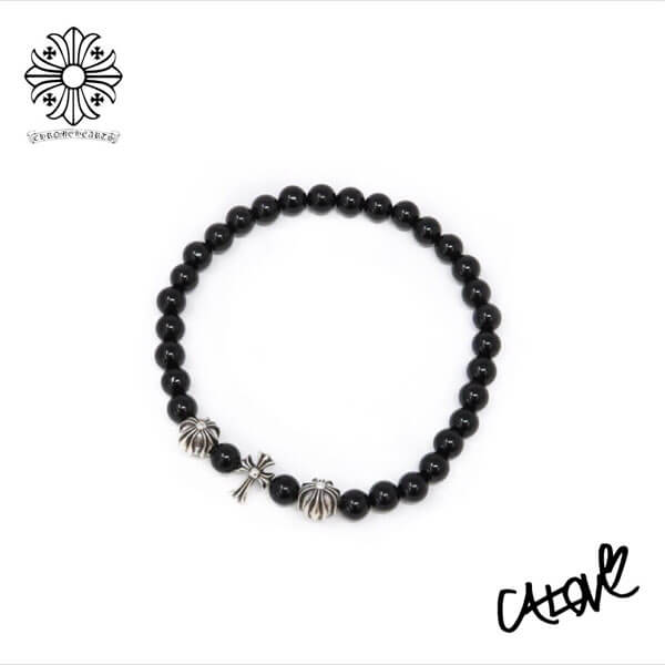 クロムハーツ ブレスレット スーパーコピー【CHクロス×ブラックトルマリン6mm】◆ﾌﾞﾚｽﾚｯﾄ