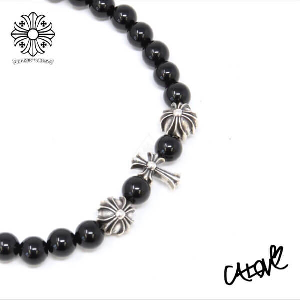 クロムハーツ ブレスレット スーパーコピー【CHクロス×ブラックトルマリン6mm】◆ﾌﾞﾚｽﾚｯﾄ