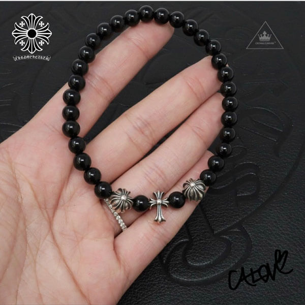 クロムハーツ ブレスレット スーパーコピー【CHクロス×ブラックトルマリン6mm】◆ﾌﾞﾚｽﾚｯﾄ