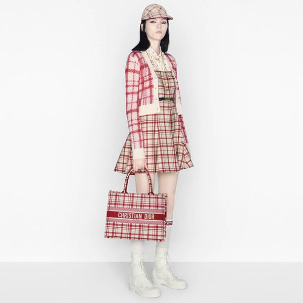 ディオール ブックトート 偽物 Book Tote Check\'n\' 赤チェック/small tote M1296ZRFZ_M929