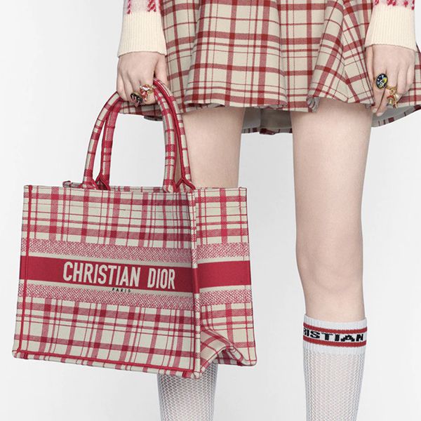 ディオール ブックトート 偽物 Book Tote Check\'n\' 赤チェック/small tote M1296ZRFZ_M929