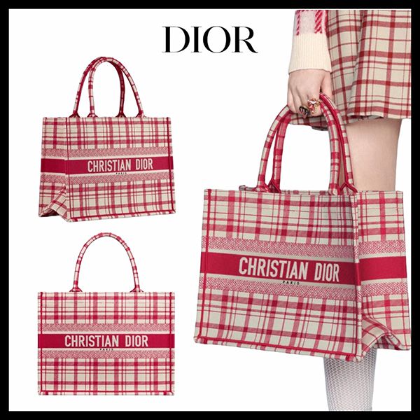 ディオール ブックトート 偽物 Book Tote Check\'n\' 赤チェック/small tote M1296ZRFZ_M929