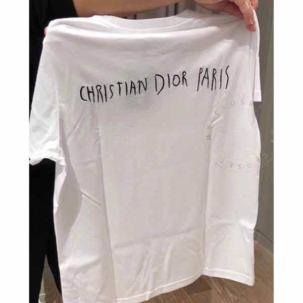 ディオール Tシャツ パロディ ロゴ コラボ レイモンド 半袖 刺繍 コットン 白