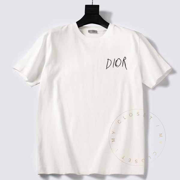ディオール Tシャツ パロディ ロゴ コラボ レイモンド 半袖 刺繍 コットン 白