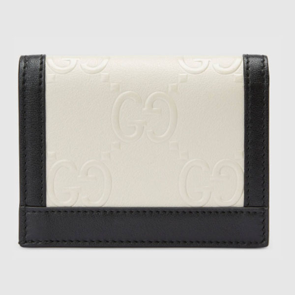 グッチ 財布 コピー 希少★GG Deboss柄 2折中財布★黒白革/金デコ 676150 UF4AX 新作入手困難