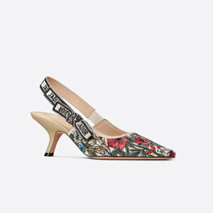 ディオール シューズ 偽物 J\'Aディオール スリングバックパンプス Mille Fleurs コットン エンブロイダリー