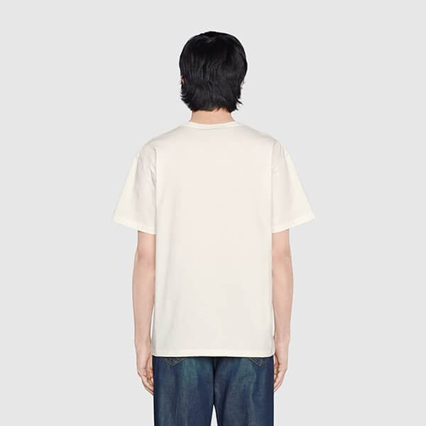 グッチ レポム 偽物【2021-22AW​】グッチ ブランドコピー tシャツ レディース アップル＆ハート レポム メンズ Tシャツ 半袖 林檎 ホワイト 548334 XJDNC 9095