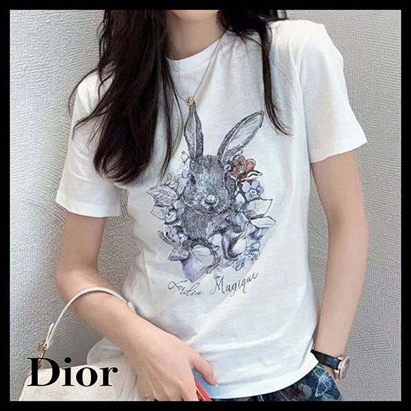 【先行販売】ディオール Tシャツ 偽物ディオール Jardin Magique ウサギ