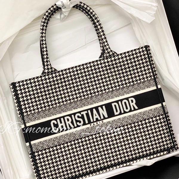 新作 ディオール ブックトート スーパーコピー★モールバッグハウンドトゥーエンブロイダリー Book Tote スモール ミニ ブックトート 千鳥柄