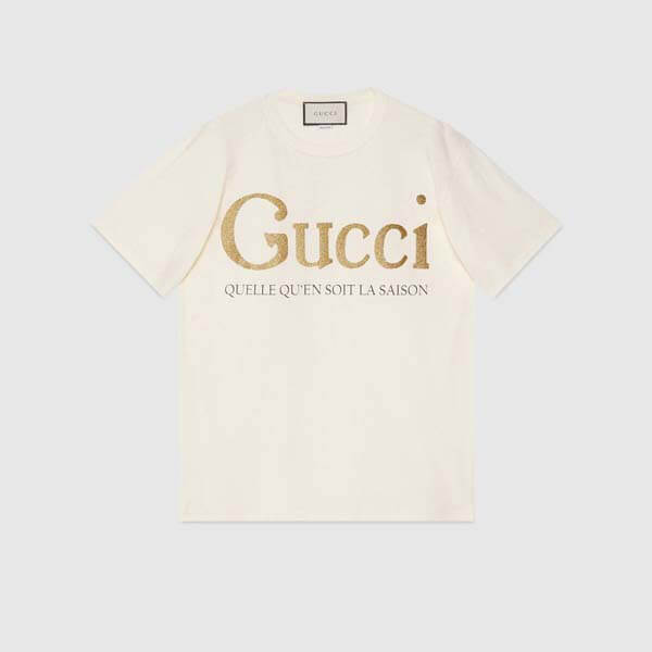 グッチ Tシャツ 偽物トップス 白 綿 GG ロゴ 金 グリッター 新作 直