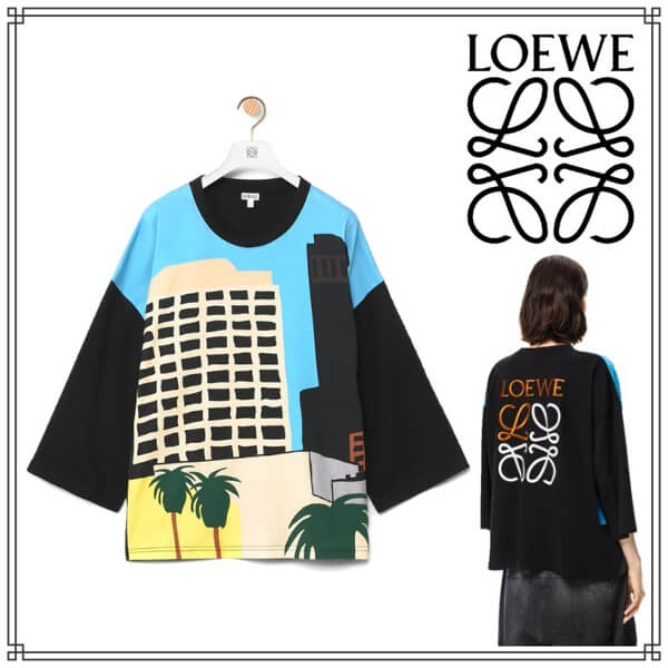 ロエベ★ロエベ コピー Tシャツ L.A. シリーズ プリント Tシャツ★コットン★ブラック★S897Y22X03