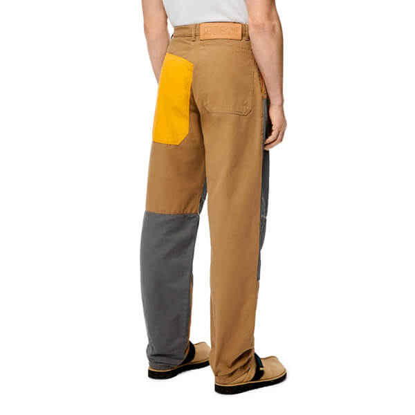 【ロエベ 偽物 ズボン】パッチワーク トラウザーズ（コットン） Yellow/Camel H664331X26