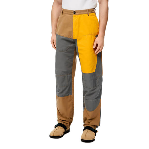 【ロエベ 偽物 ズボン】パッチワーク トラウザーズ（コットン） Yellow/Camel H664331X26