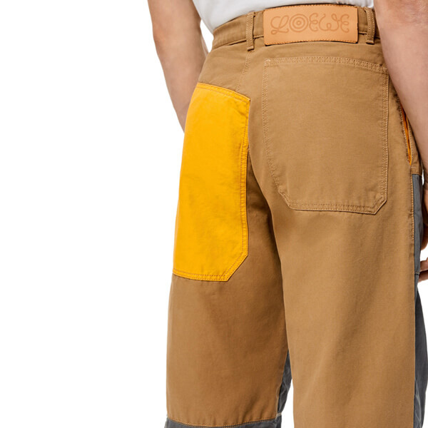 【ロエベ 偽物 ズボン】パッチワーク トラウザーズ（コットン） Yellow/Camel H664331X26