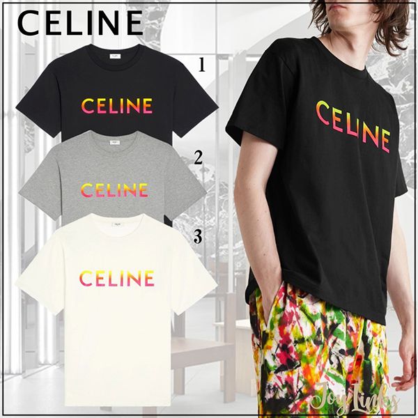 お洒落に【セリーヌ】グラデーション 偽物 ロゴ ルーズ Tシャツ
