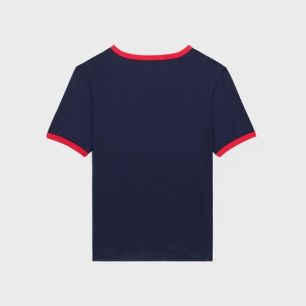 セリーヌ◆サントロペ コットンジャージーTシャツ 偽物ネイビーレッド 2X774671Q07CR