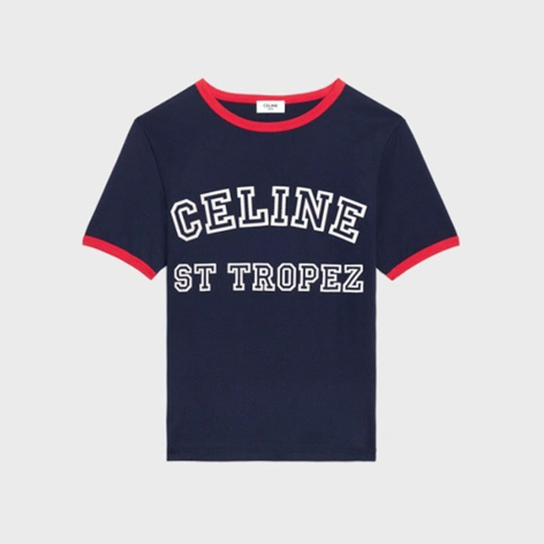 セリーヌ◆サントロペ コットンジャージーTシャツ 偽物ネイビーレッド 2X774671Q07CR