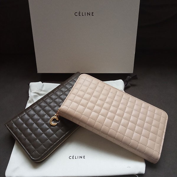 ★セリーヌ★Cチャーム ジップアラウンド長財布 コピー★キルト