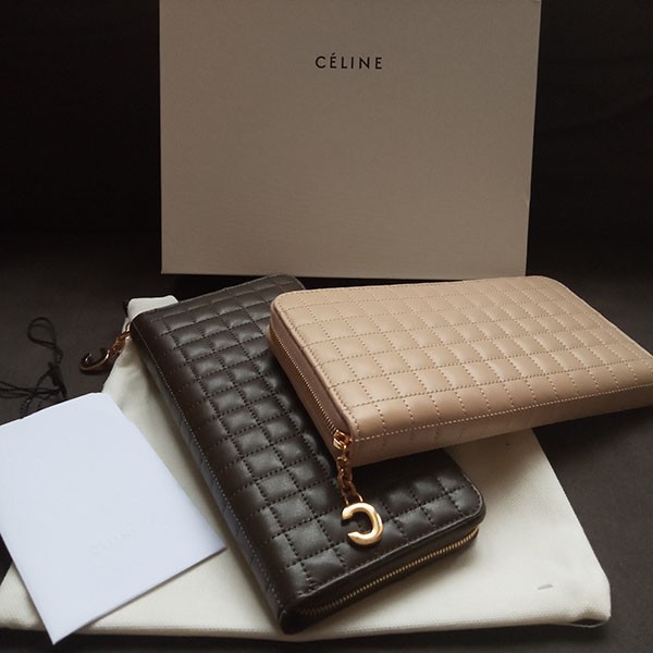 ★セリーヌ★Cチャーム ジップアラウンド長財布 コピー★キルト
