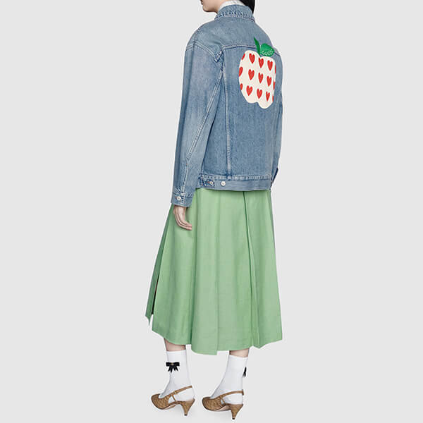 グッチ レ ポム 偽物【2021-22 AW】グッチ ジャケット コピー アップル＆ハート レポム パッチ デニム リンゴ 661689 XDBP2 4452