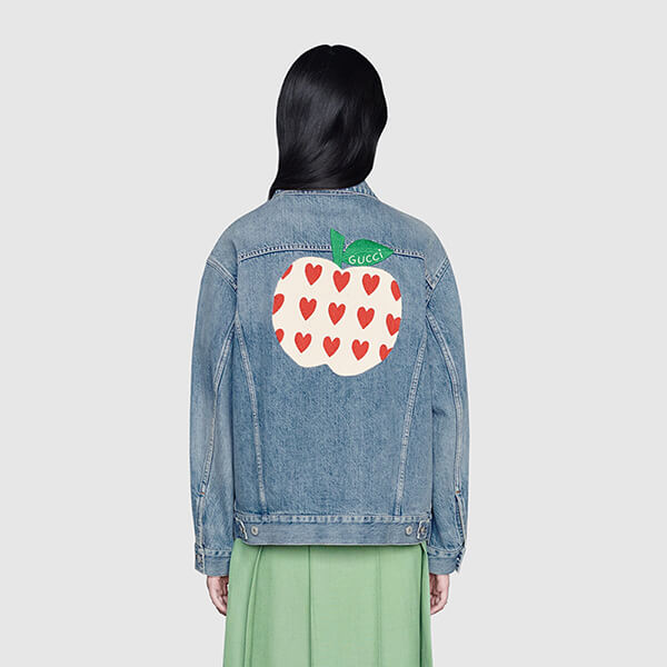 グッチ レ ポム 偽物【2021-22 AW】グッチ ジャケット コピー アップル＆ハート レポム パッチ デニム リンゴ 661689 XDBP2 4452
