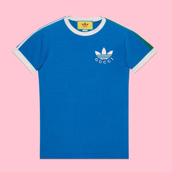 アディダス グッチ トレフォイルプリントTシャツ コピー 鮮やかなブルー色 691637XJEKL4744