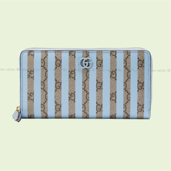 可愛い【グッチ】ダブルG コピーストライプ ジップアラウンドウォレット