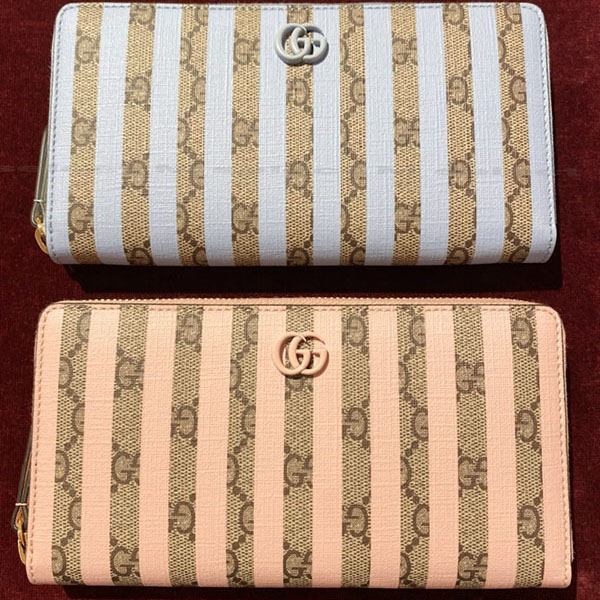 可愛い【グッチ】ダブルG コピーストライプ ジップアラウンドウォレット