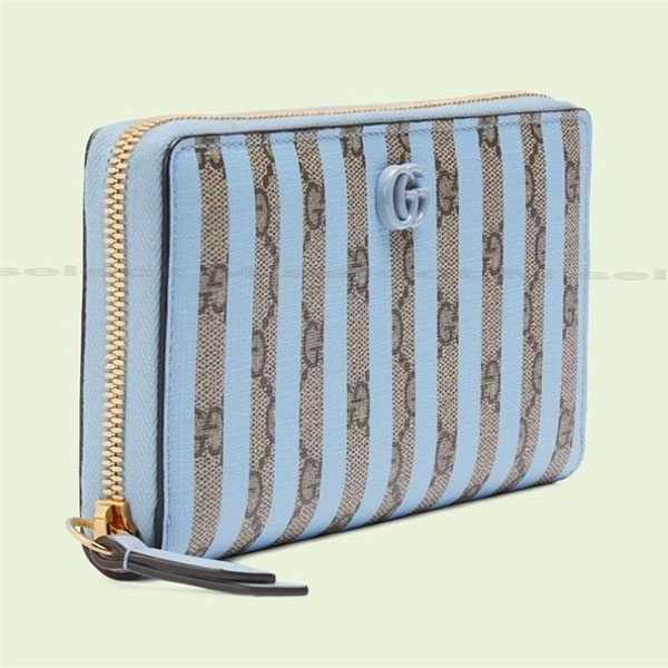 可愛い【グッチ】ダブルG コピーストライプ ジップアラウンドウォレット