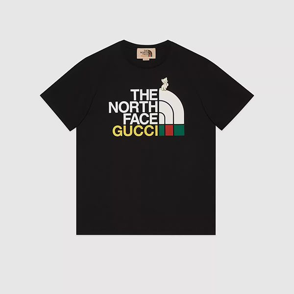 可愛い グッチ ノースフェイス パロディ*ロゴ&キャットメンズTシャツ 送料込*616036XJDRD5137