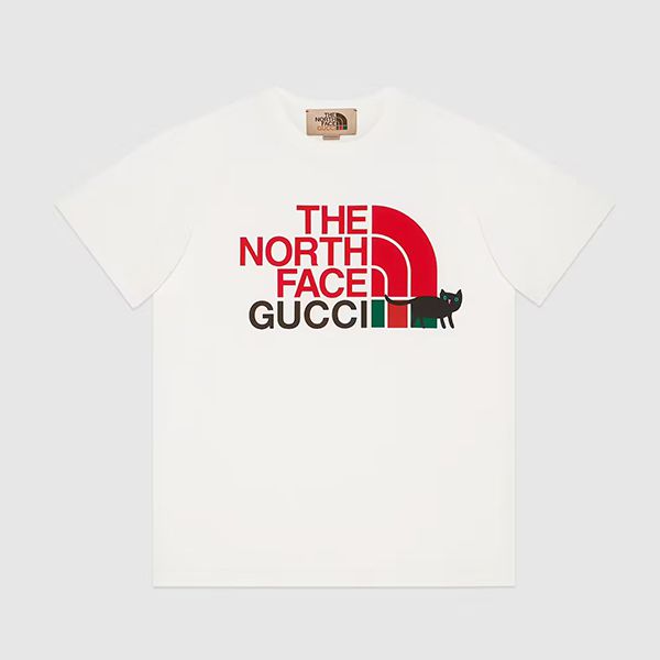 可愛い グッチ ノースフェイス パロディ*ロゴ&キャットメンズTシャツ 送料込*616036XJDRD5137